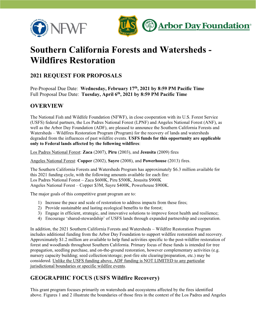 Southern California Forests and Watersheds - Wildfires Restoration