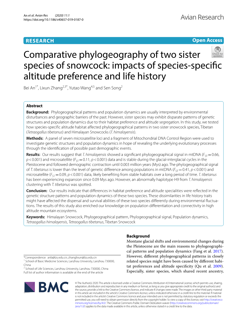 Comparative Phylogeography of Two Sister Species of Snowcock: Impacts of Species-Specific Altitude Preference and Life History