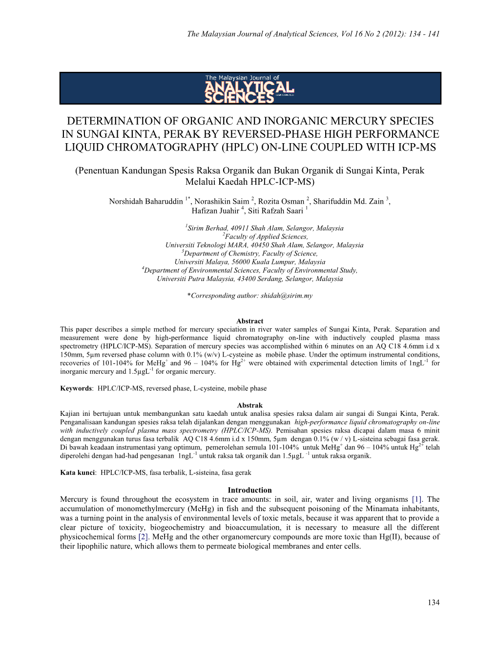 Determination of Organic and Inorganic Mercury Species