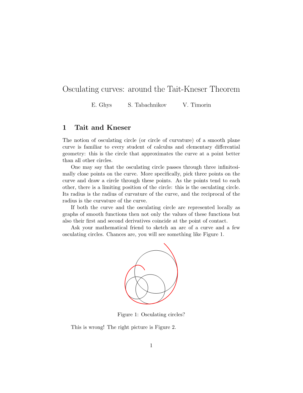 Osculating Curves: Around the Tait-Kneser Theorem