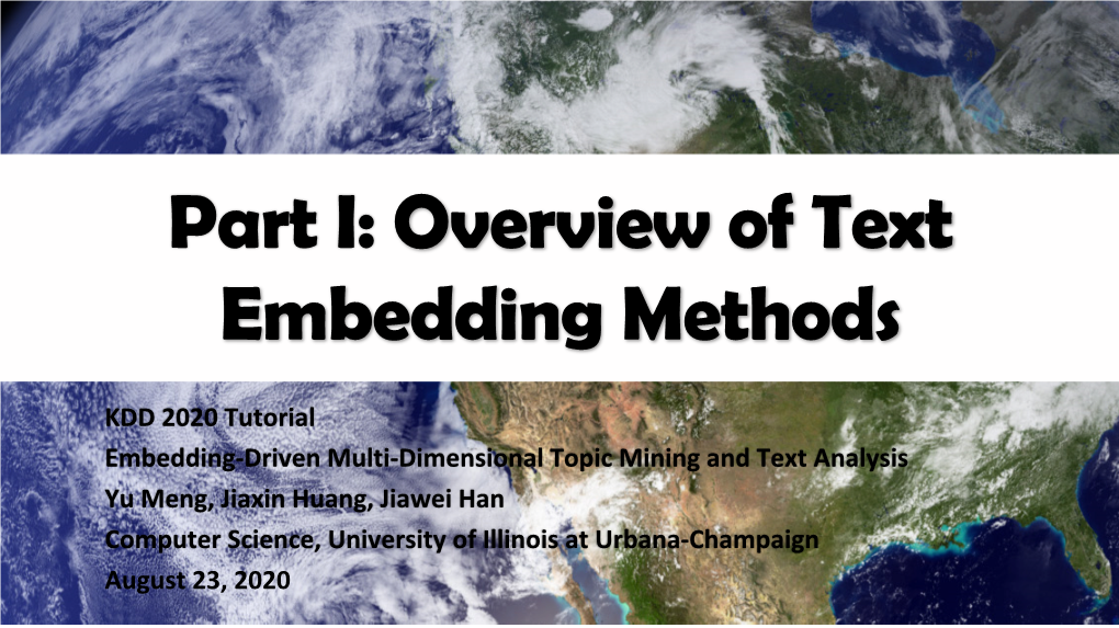 Part I: Overview of Text Embedding Methods