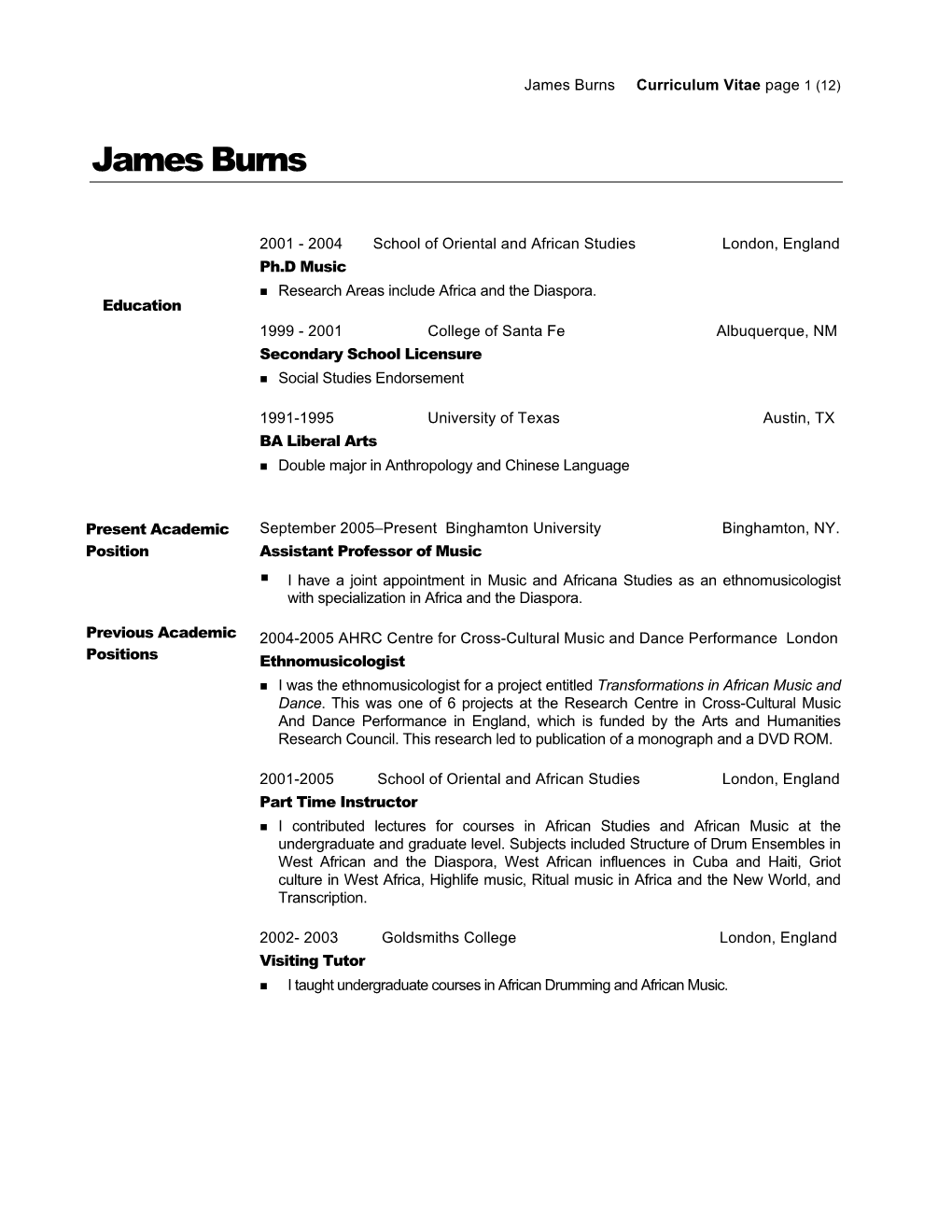 James Burns Curriculum Vitae Page 1 (12)