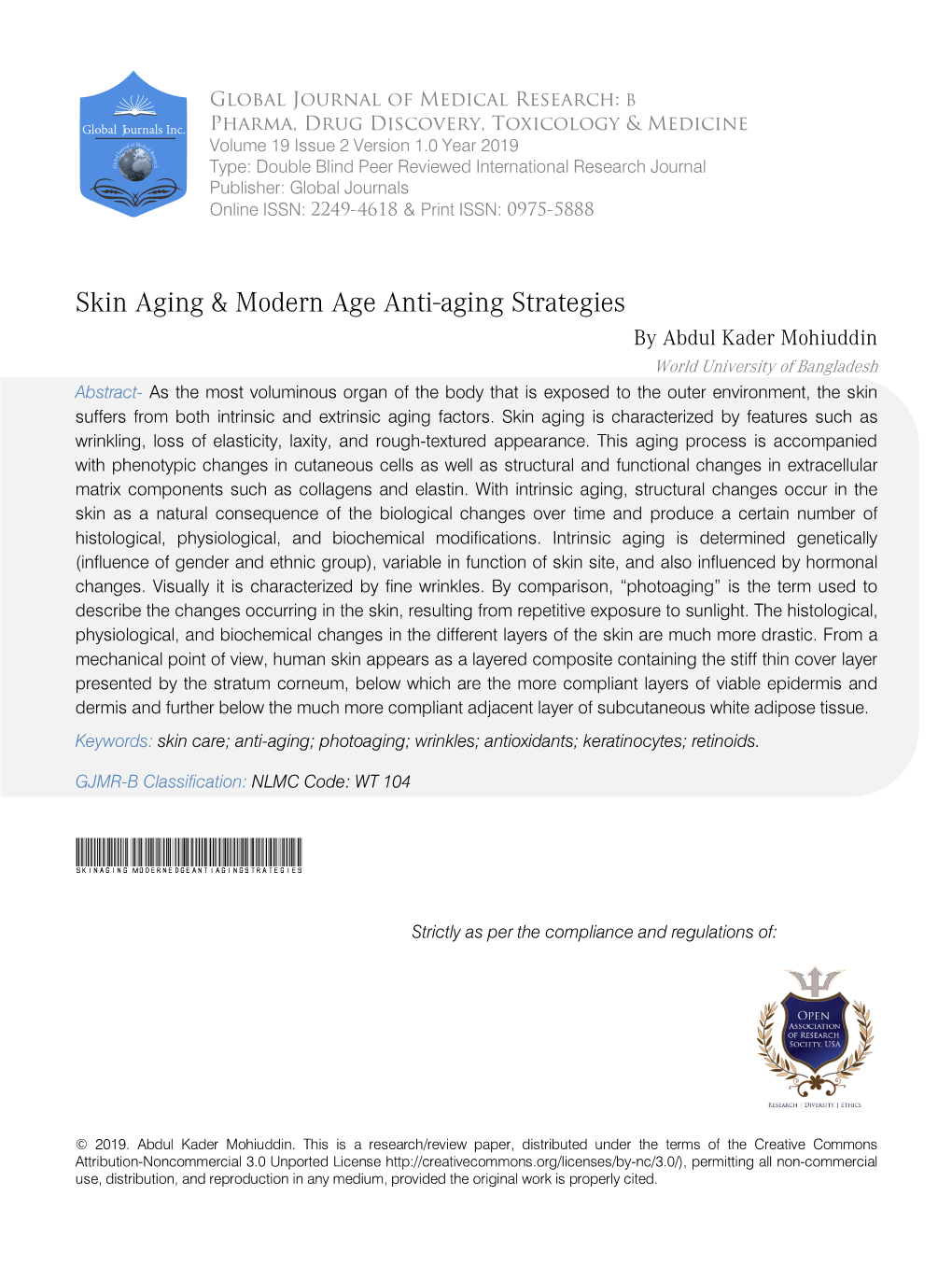 Skin Aging & Modern Age Anti-Aging Strategies