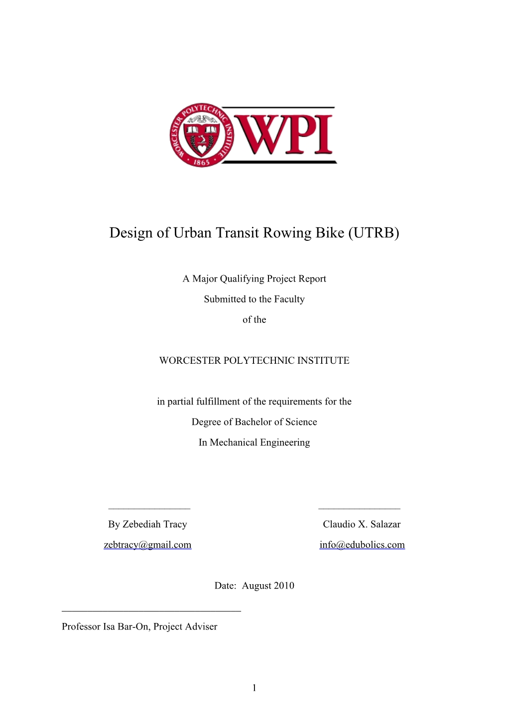 Urban Transit Rowing Bike (UTRB)