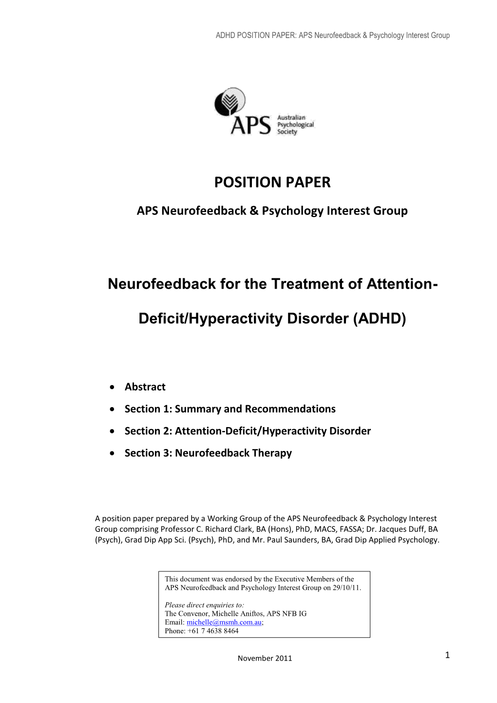 Neurofeedback for the Treatment of ADHD