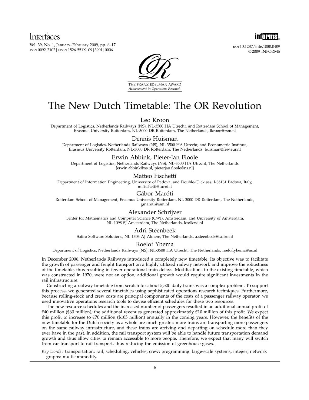 The New Dutch Timetable: the OR Revolution