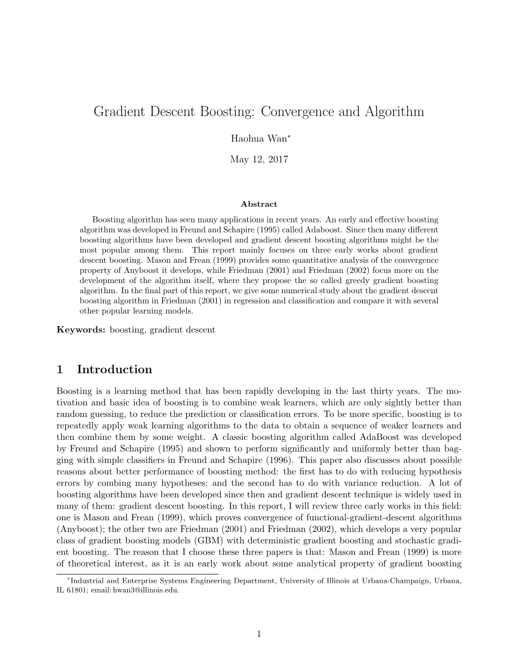 Gradient Descent Boosting: Convergence and Algorithm