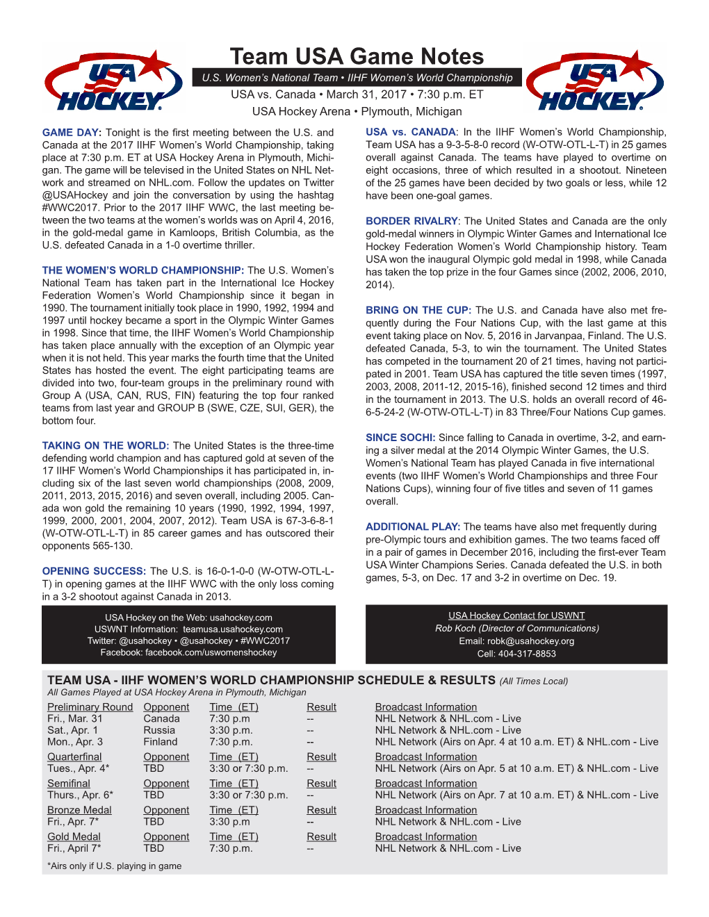 Team USA Game Notes U.S