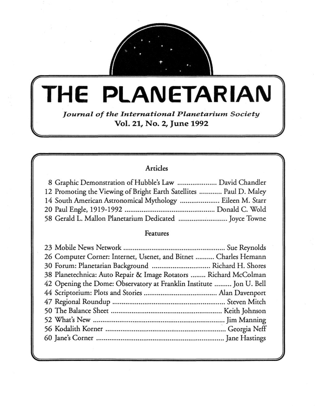 THE PLANETARIAN Journal of the International Planetariu1'1'l Society Vol