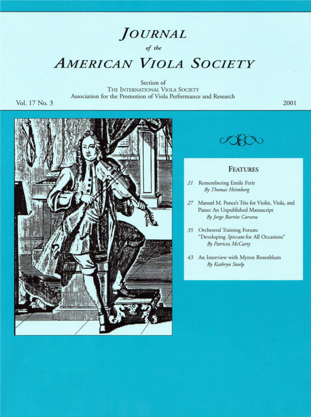 Journal of the American Viola Society Volume 17 No. 3, 2001