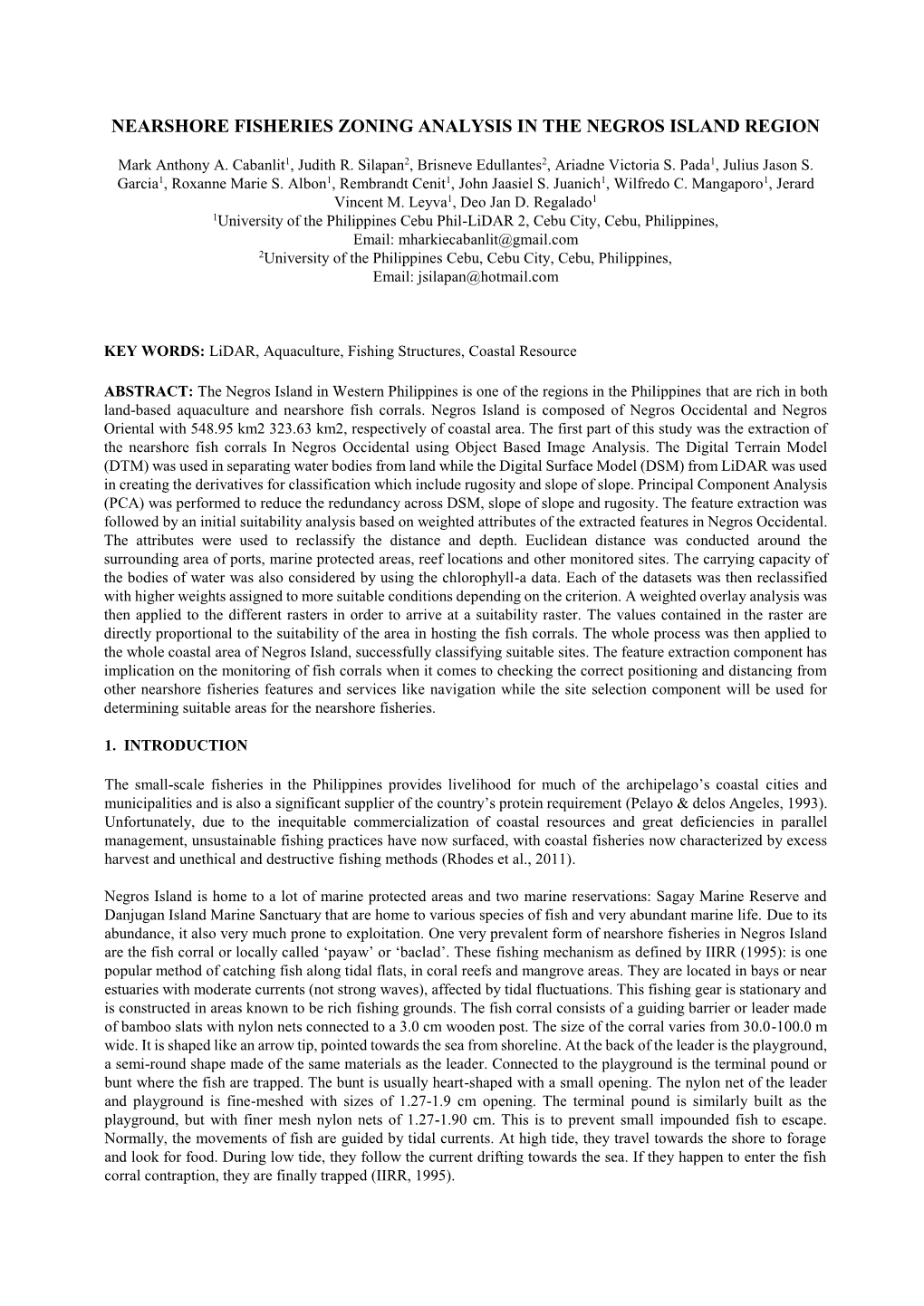 AB 0242 L Nearshore Fisheries Zoning Analysis in the Negros Island Region