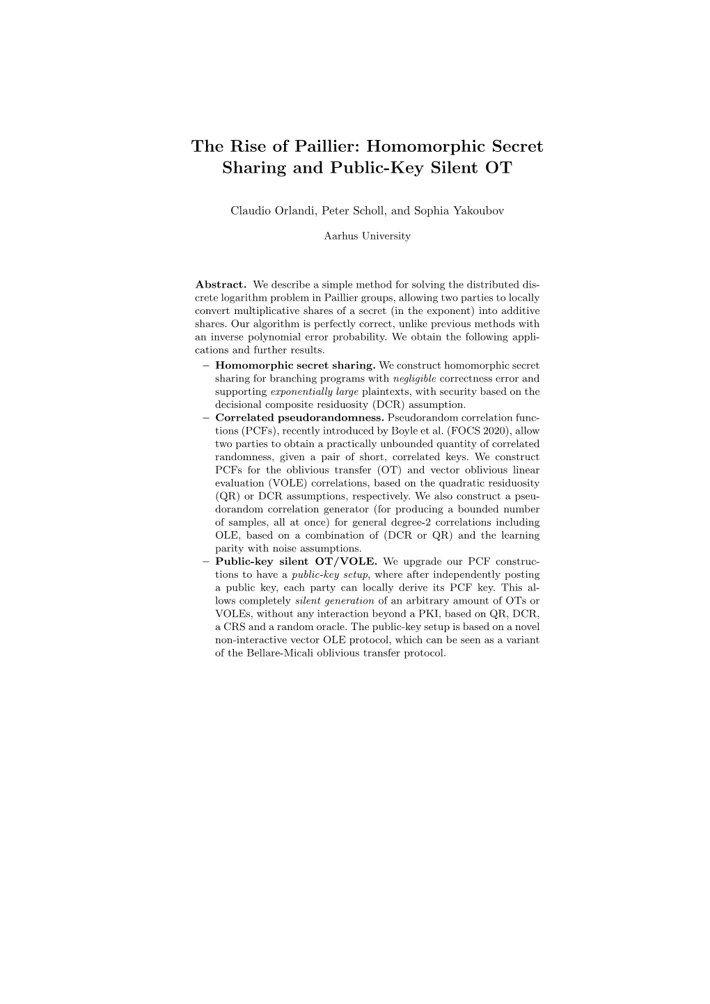 The Rise of Paillier: Homomorphic Secret Sharing and Public-Key Silent OT