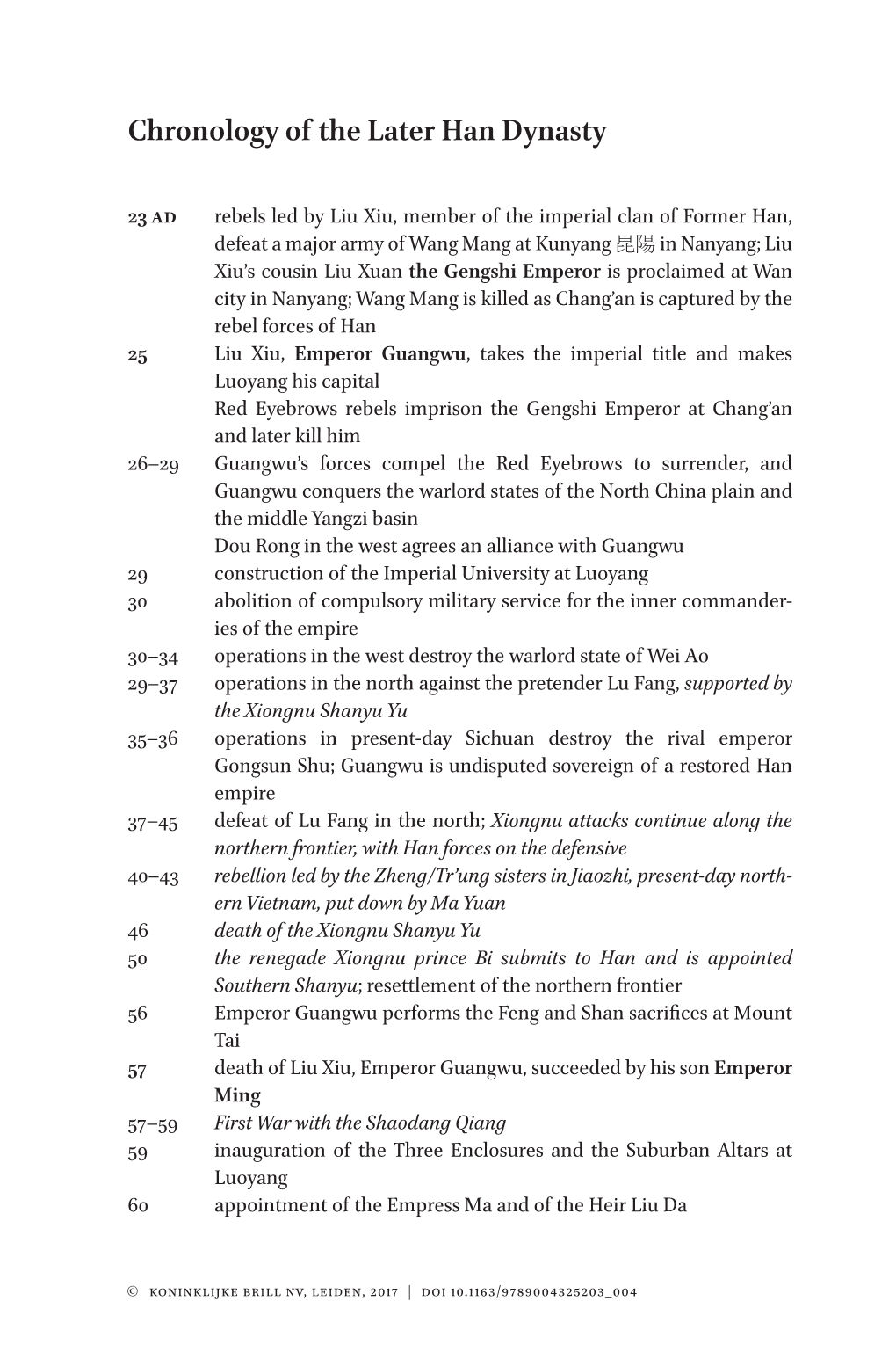 Chronology of the Later Han Dynasty