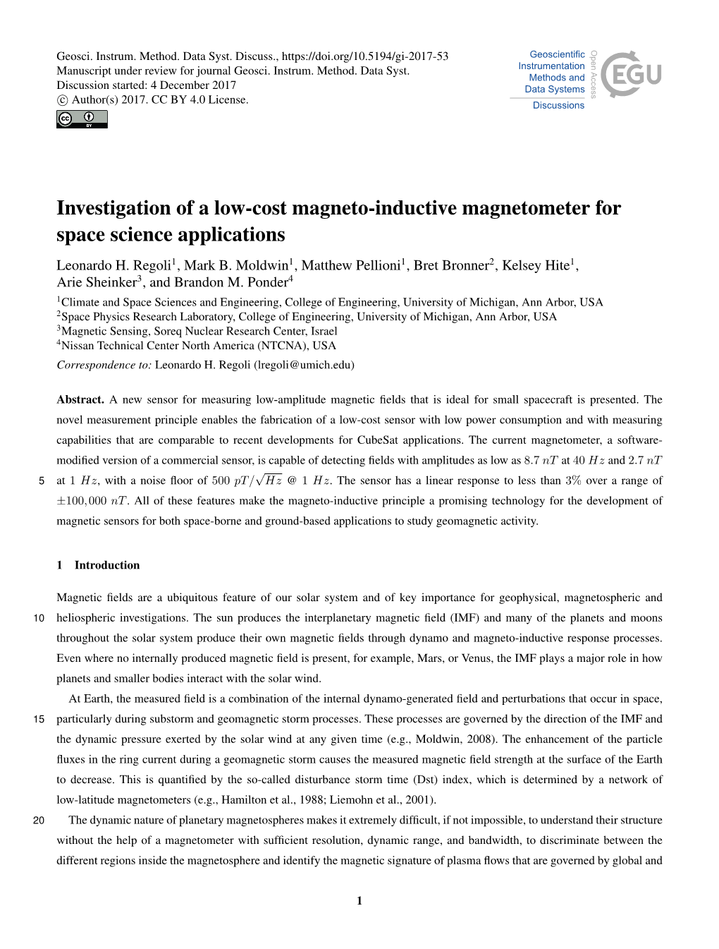 Investigation of a Low-Cost Magneto-Inductive Magnetometer for Space Science Applications Leonardo H