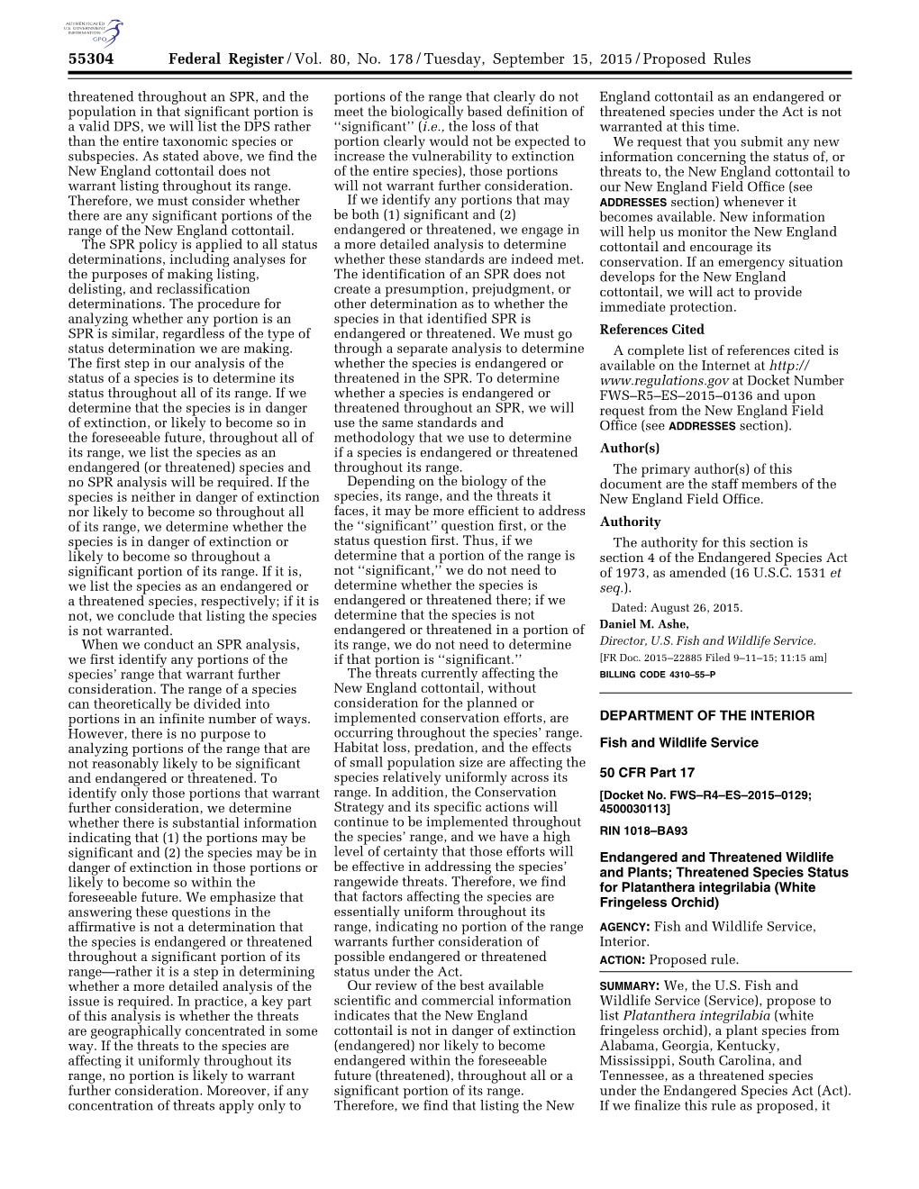 Federal Register/Vol. 80, No. 178/Tuesday, September 15, 2015