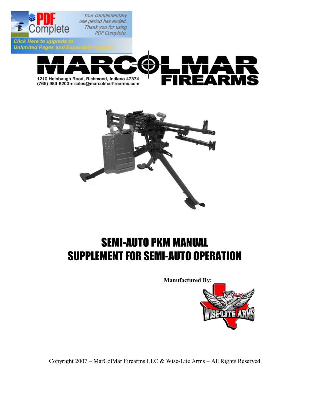 Semi-Auto Pkm Manual Supplement for Semi-Auto Operation