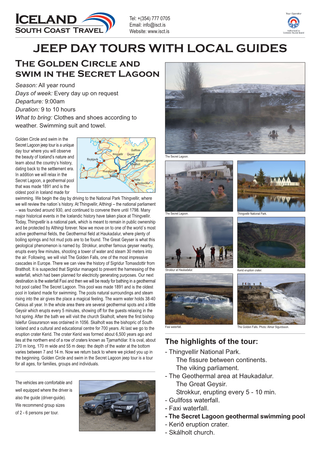 Golden Circle and Swim in the Secret Lagoon Jeep Tour Details in PDF