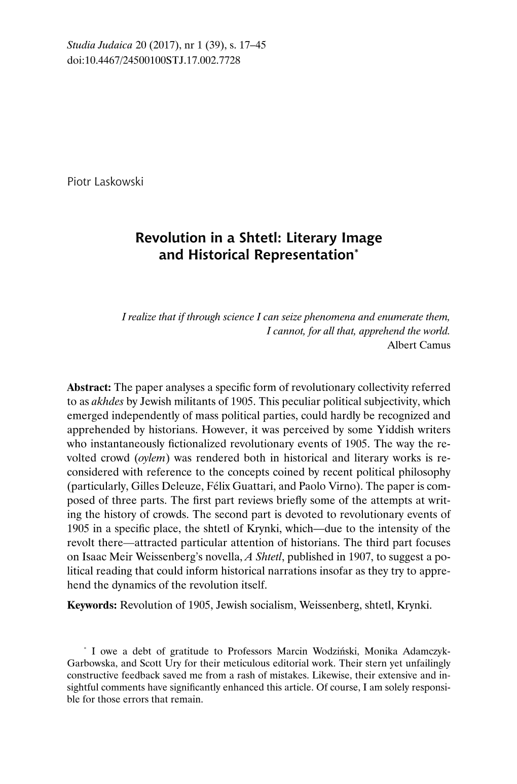 Revolution in a Shtetl: Literary Image and Historical Representation*
