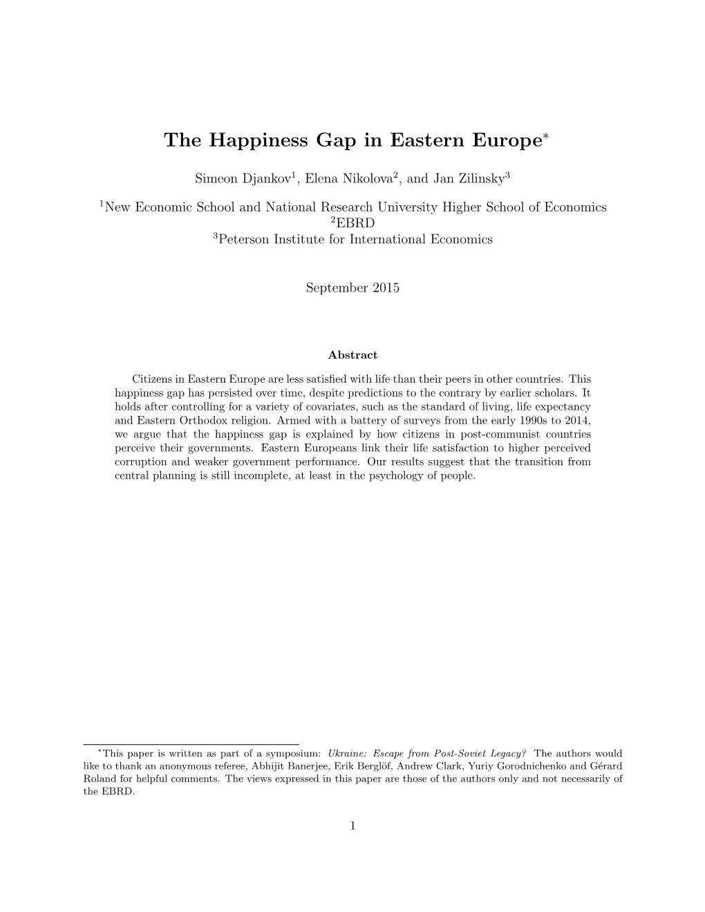 The Happiness Gap in Eastern Europe∗