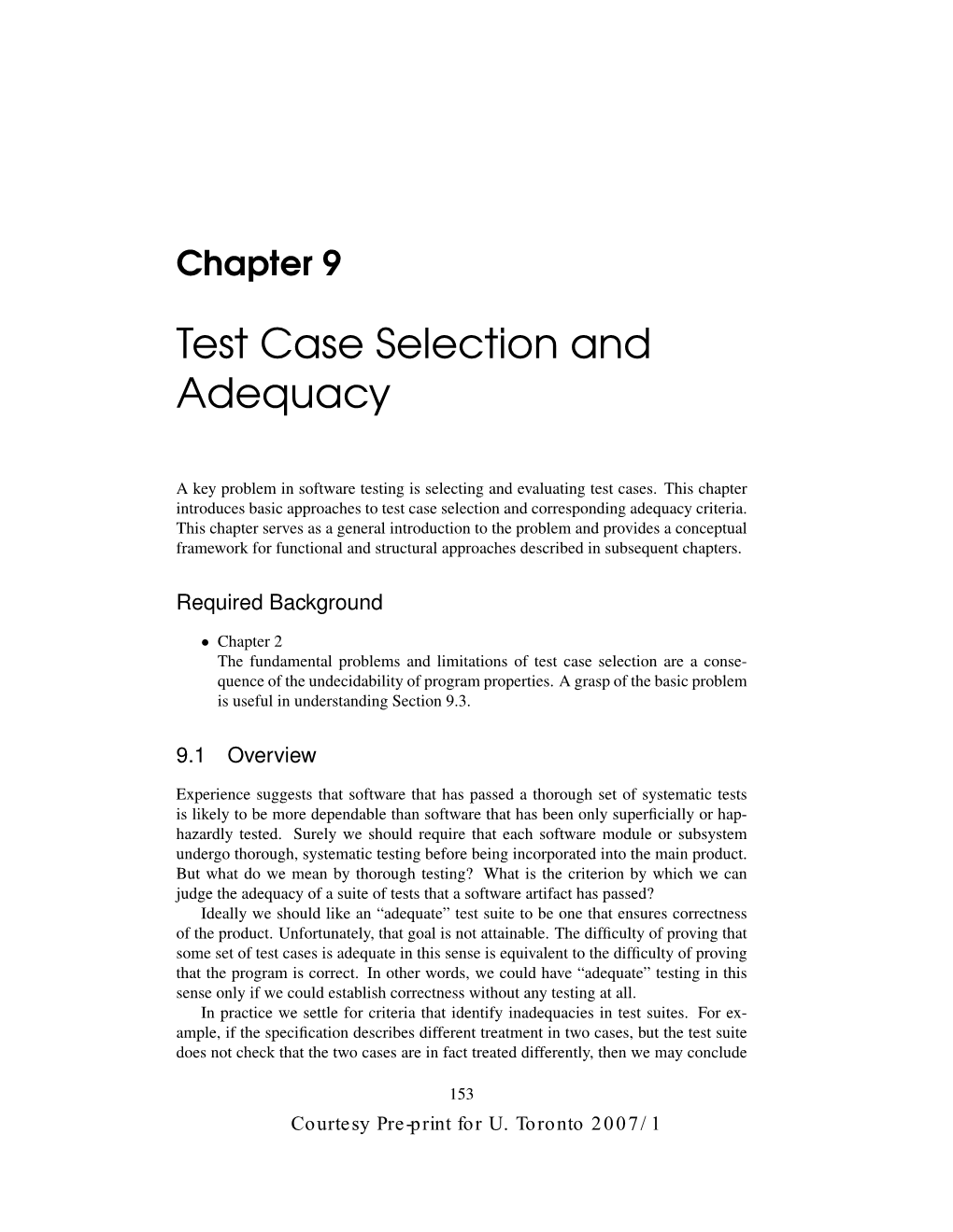 Test Case Selection and Adequacy
