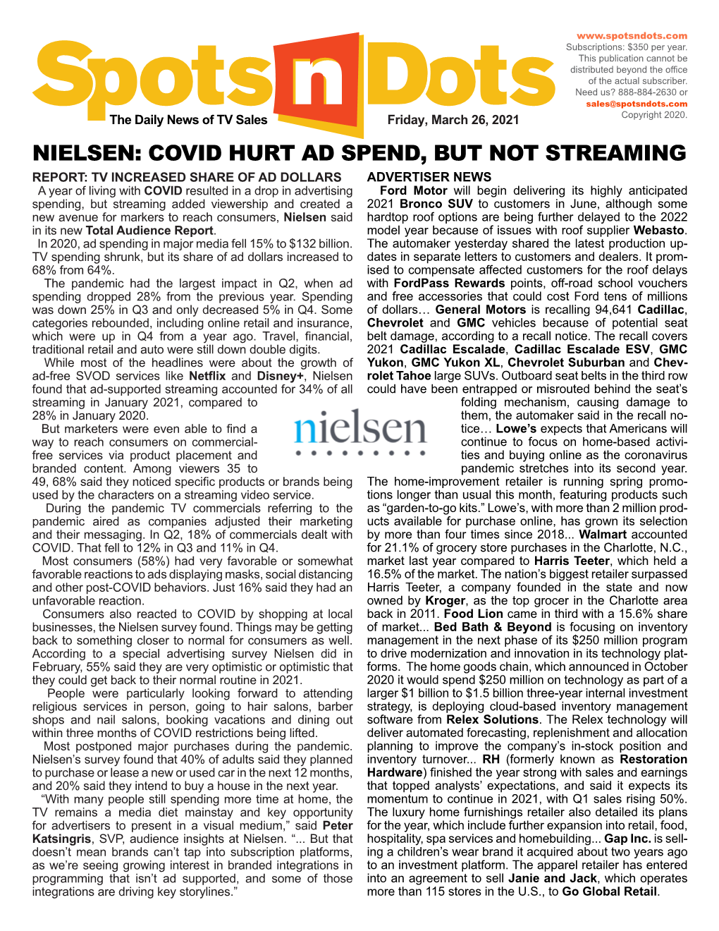 Nielsen: Covid Hurt Ad Spend, but Not Streaming