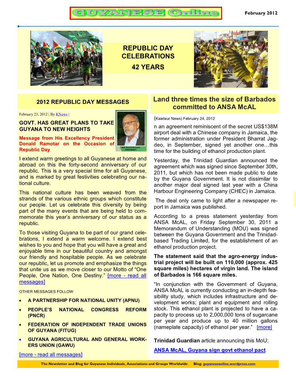 Guyanese Online Newsletter – February 2012