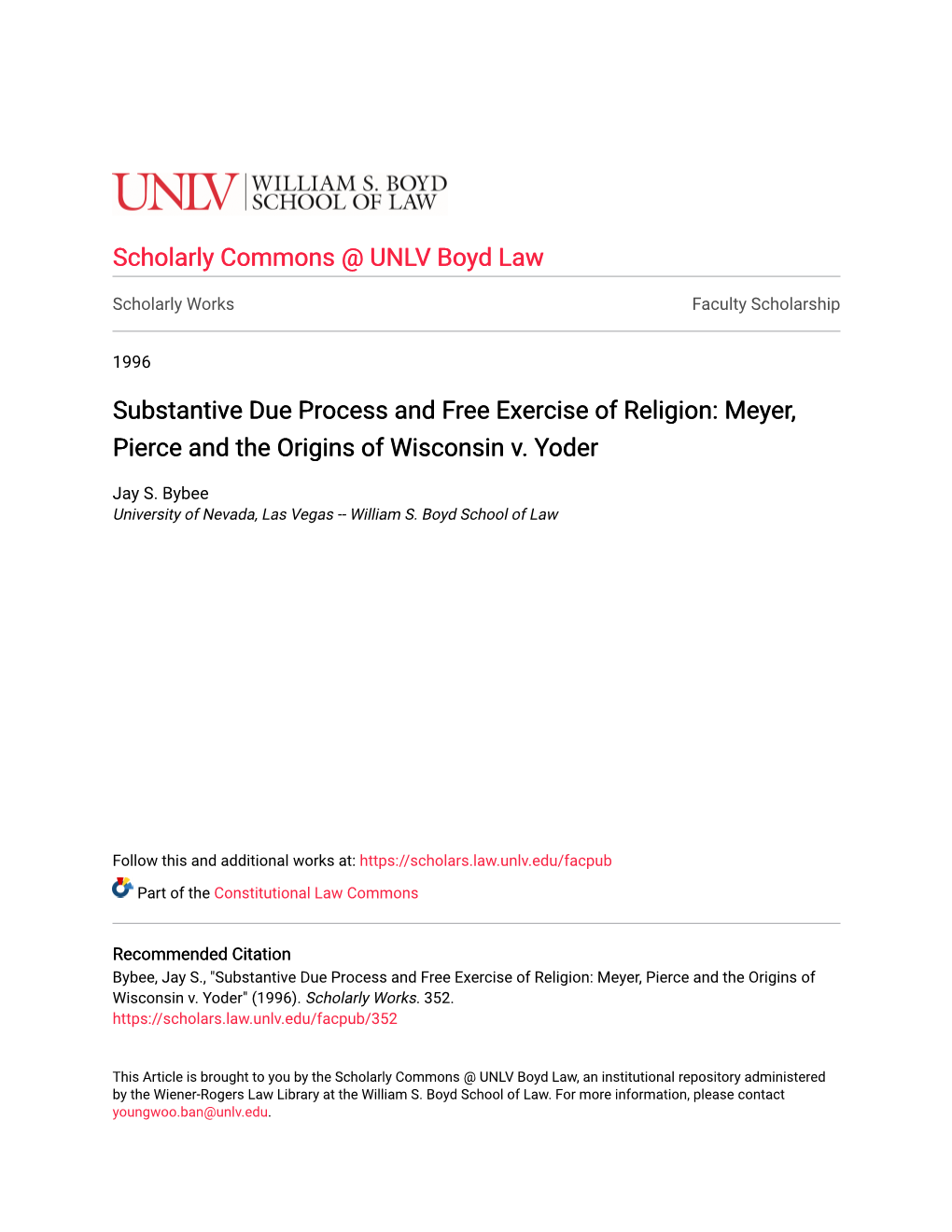 Substantive Due Process and Free Exercise of Religion: Meyer, Pierce and the Origins of Wisconsin V