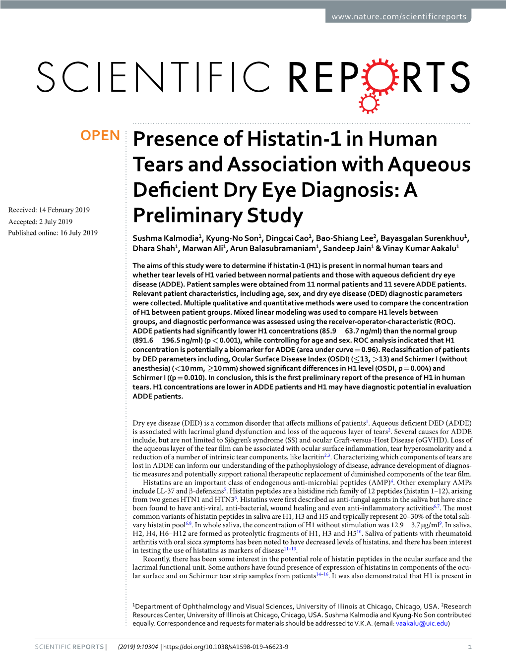 Presence of Histatin-1 in Human Tears and Association With