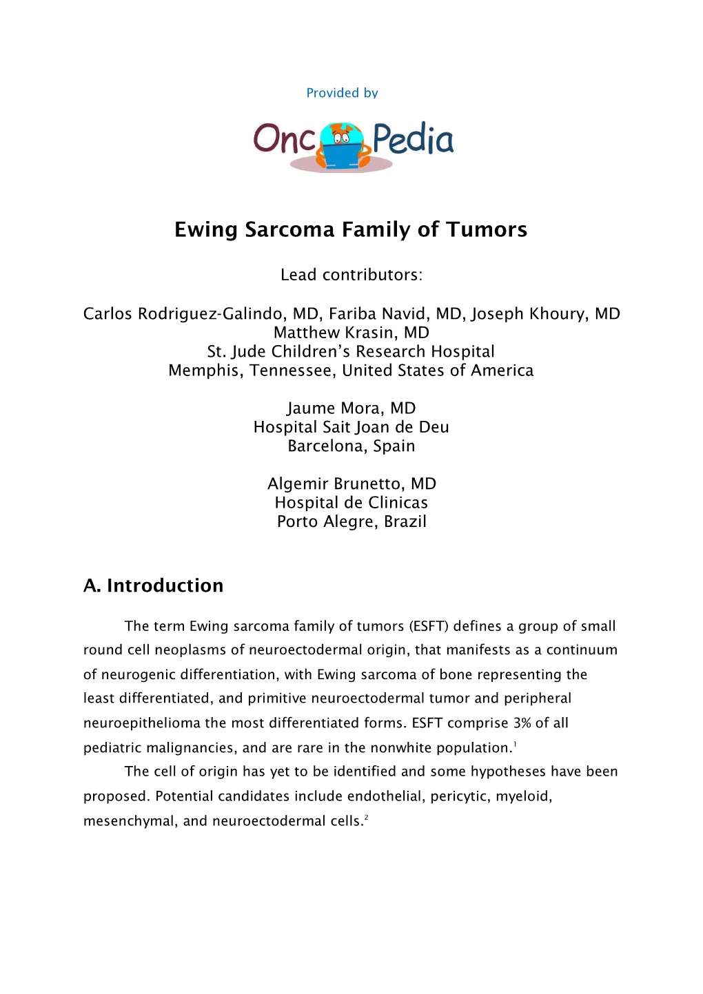 Ewing Sarcoma Family of Tumors