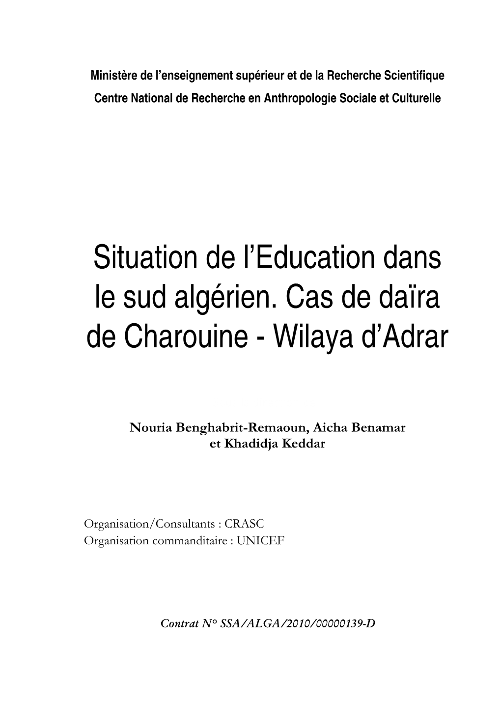 Situation De L'education Dans La Daïra De Charouine