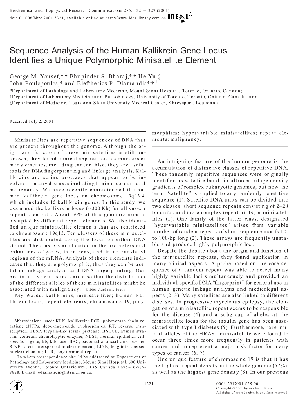 Sequence Analysis of the Human Kallikrein Gene Locus Identifies A