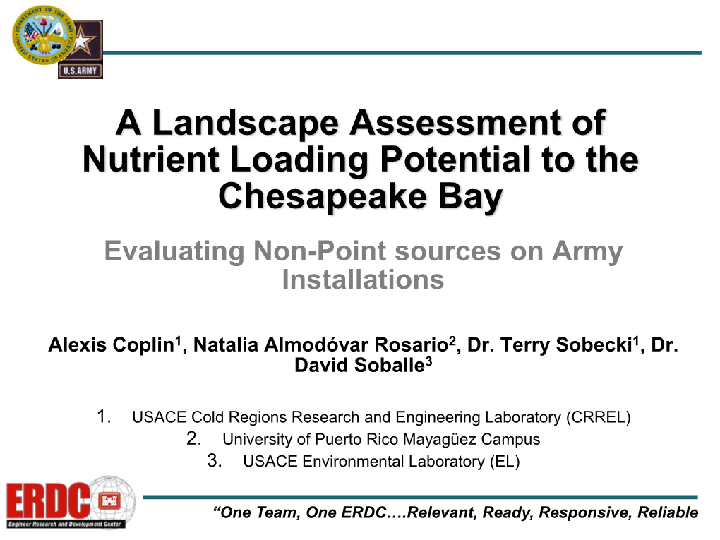 A Landscape Assessment of Nutrient Loading Potential to the Chesapeake Bay Evaluating Non-Point Sources on Army Installations