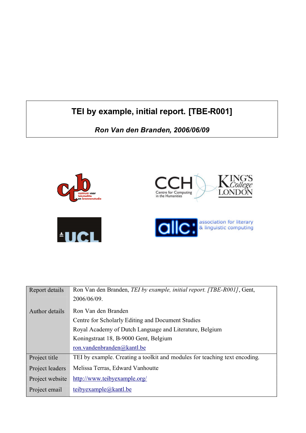 TEI by Example, Initial Report. [TBE-R001]