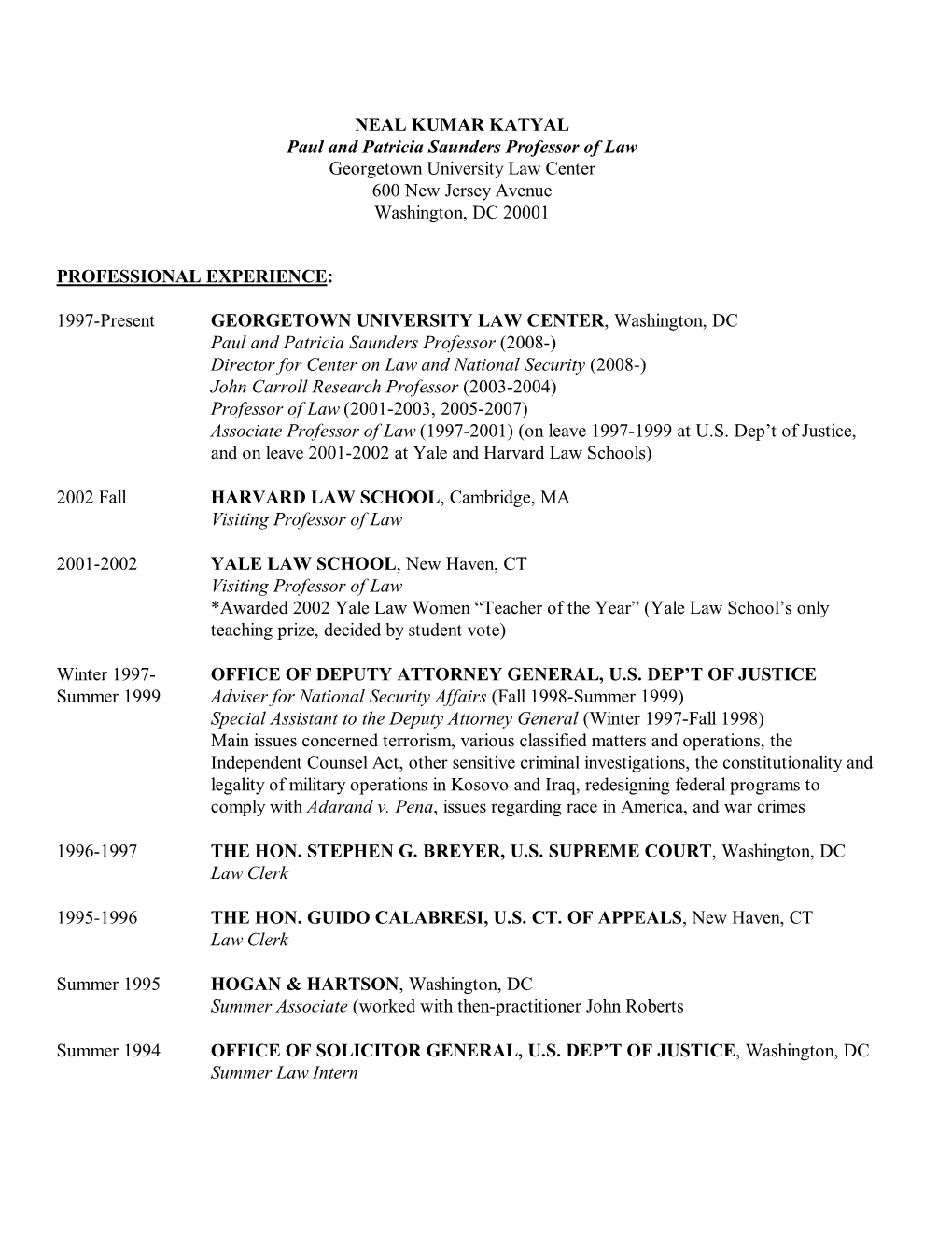 Neal Kumar Katyal Resume