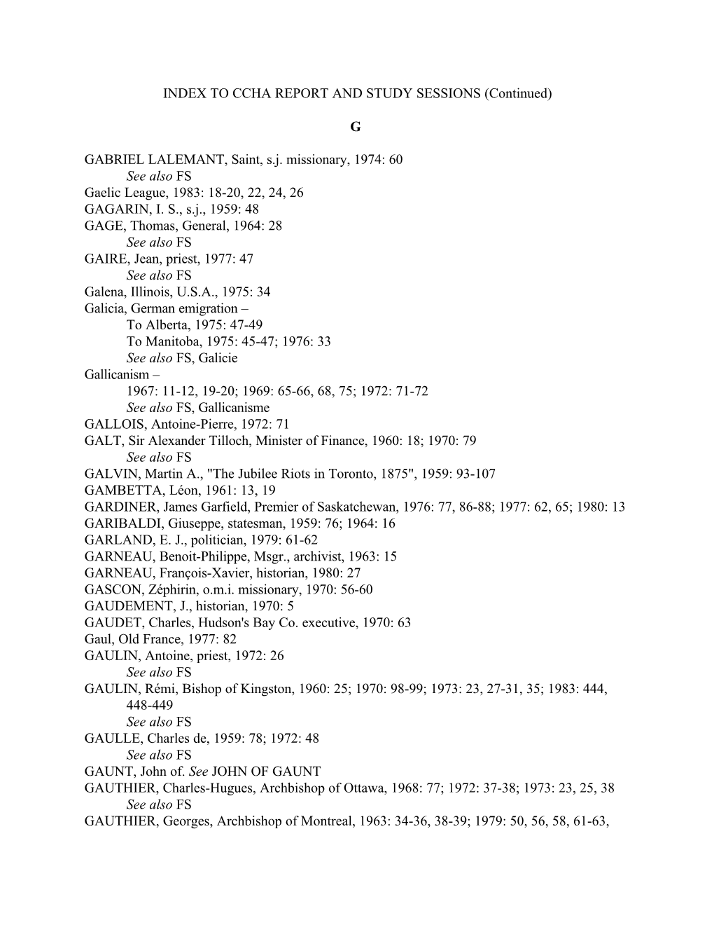 INDEX to CCHA REPORT and STUDY SESSIONS (Continued)