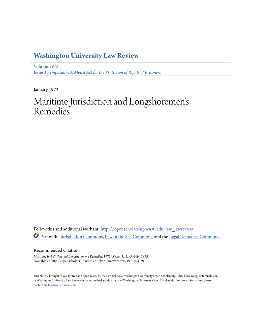 Maritime Jurisdiction and Longshoremen's Remedies