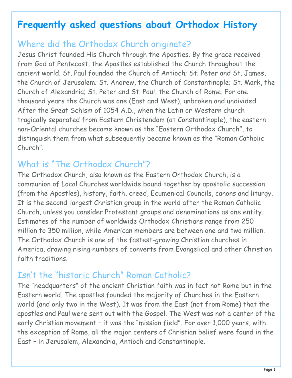 History of Orthodoxy