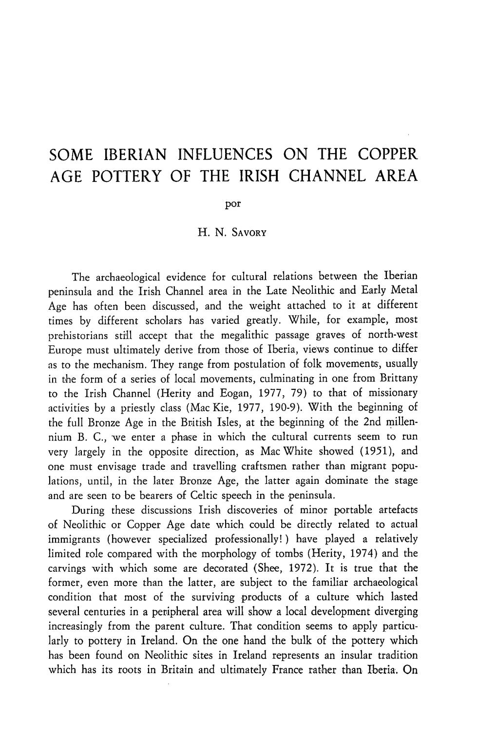 Some Iberian Influences on the Copper Age Pottery of the Irish Channel Area