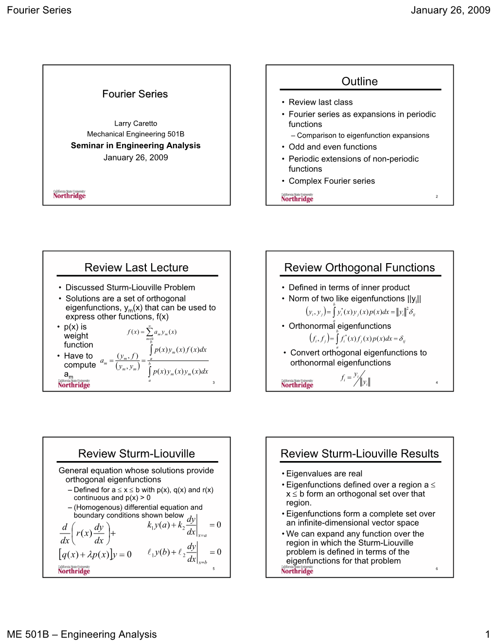 January 26 -- Fourier Series