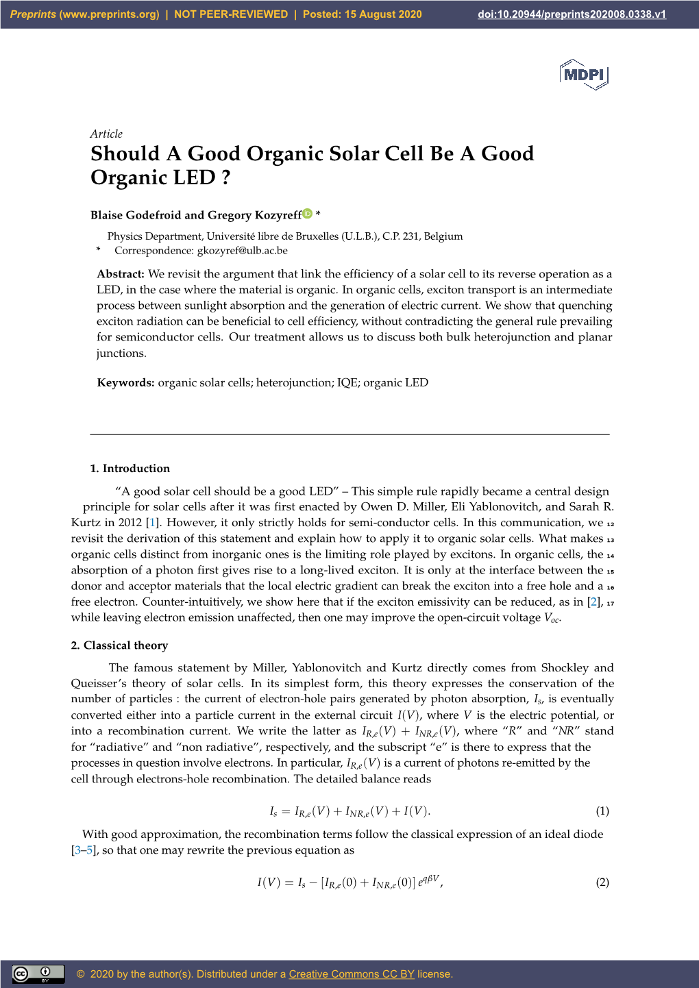 Should a Good Organic Solar Cell Be a Good Organic LED ?