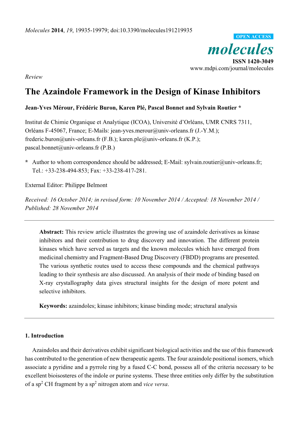 The Azaindole Framework in the Design of Kinase Inhibitors