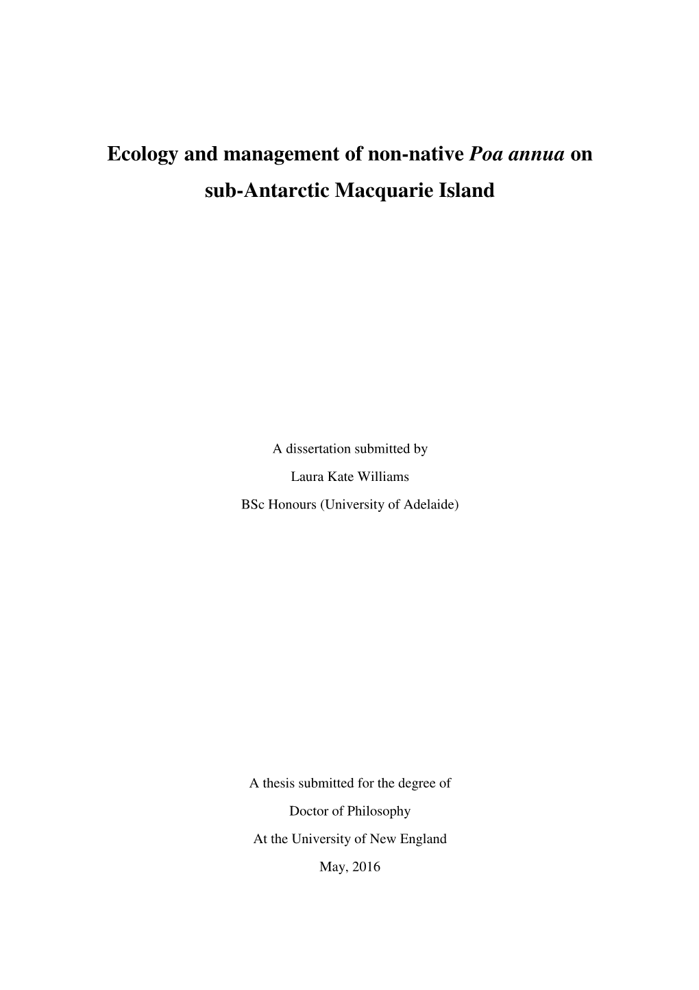 Ecology and Management of Non-Native Poa Annua on Sub-Antarctic Macquarie Island