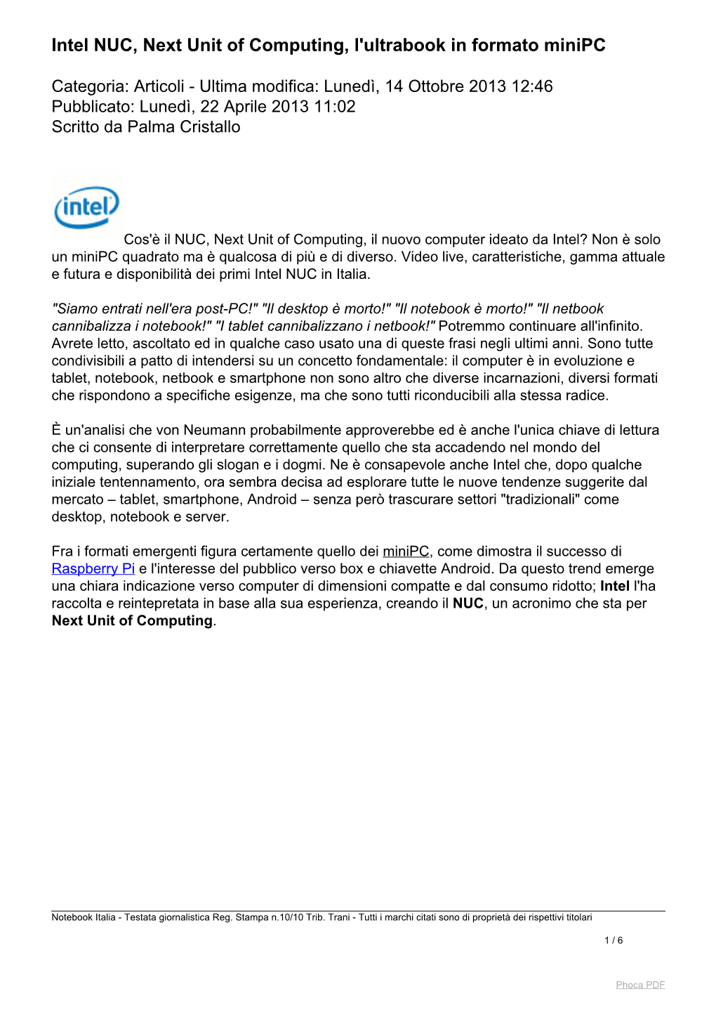 Intel NUC, Next Unit of Computing, L'ultrabook in Formato Minipc