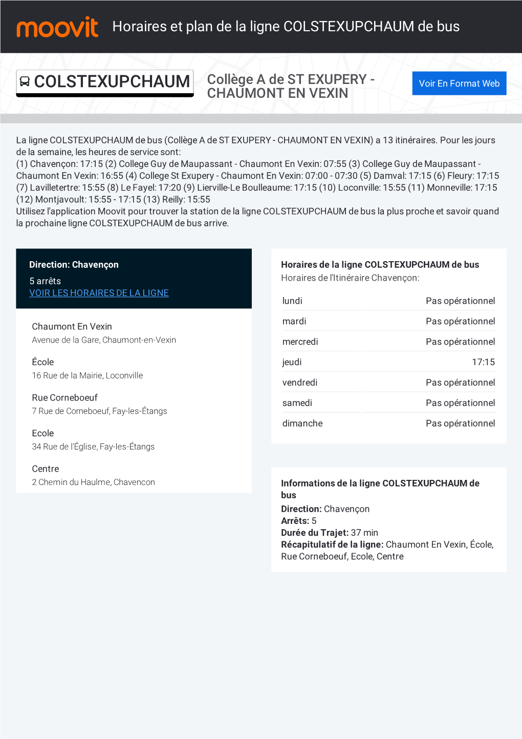 Horaires Et Trajet De La Ligne COLSTEXUPCHAUM De Bus Sur Une Carte