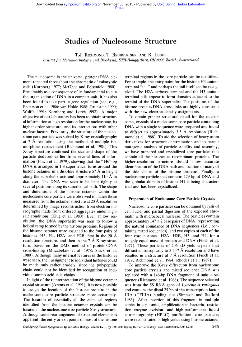 Studies of Nucleosome Structure