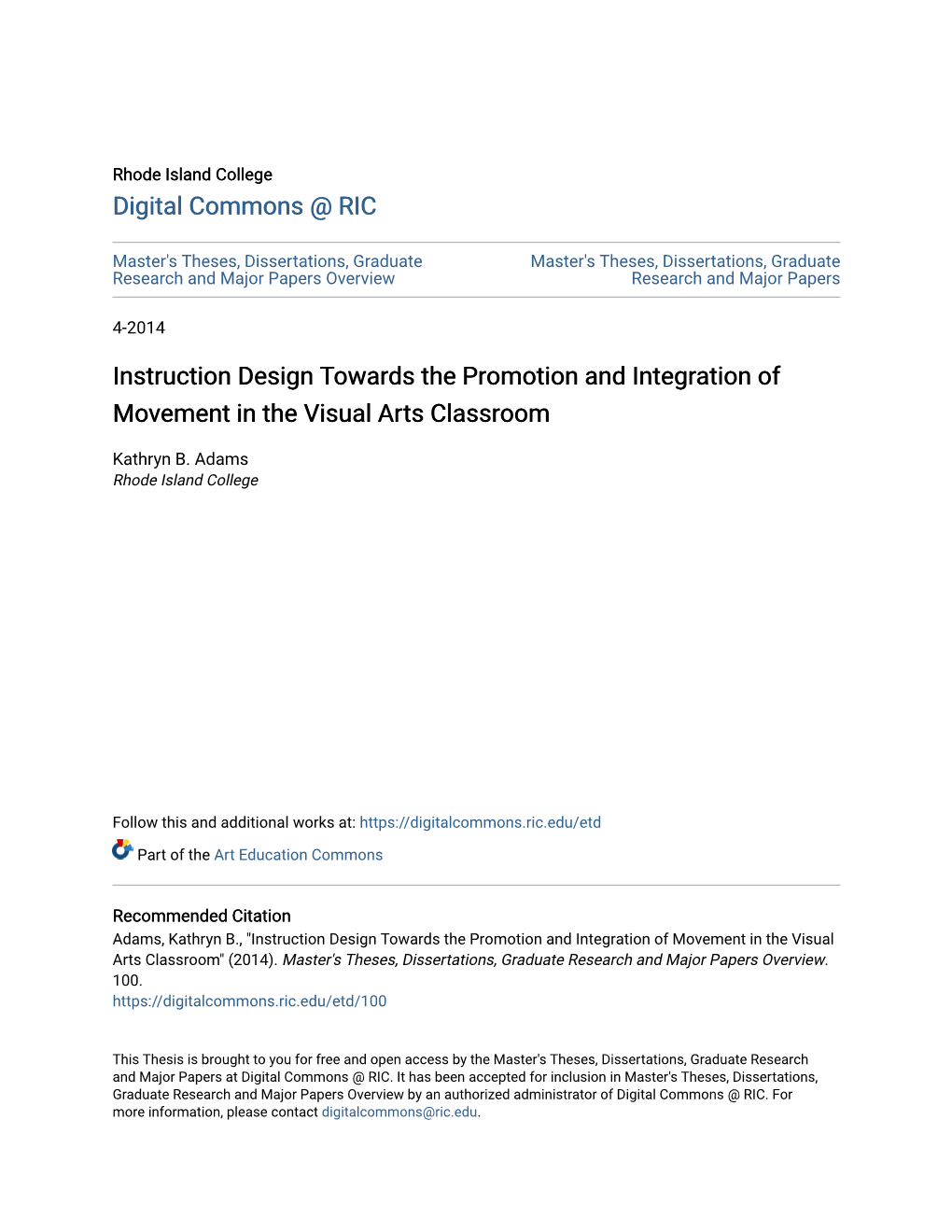 Instruction Design Towards the Promotion and Integration of Movement in the Visual Arts Classroom