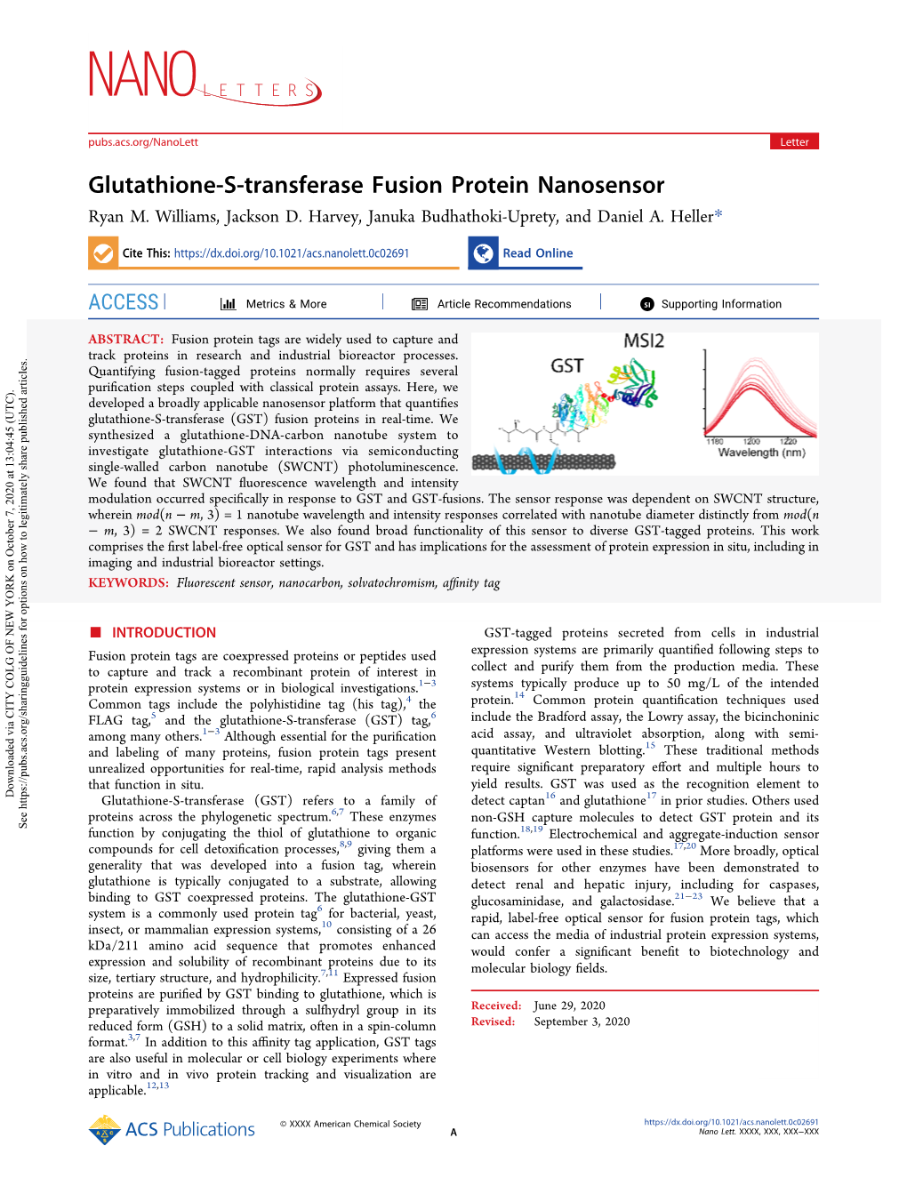 Glutathione-S-Transferase Fusion Protein Nanosensor Ryan M