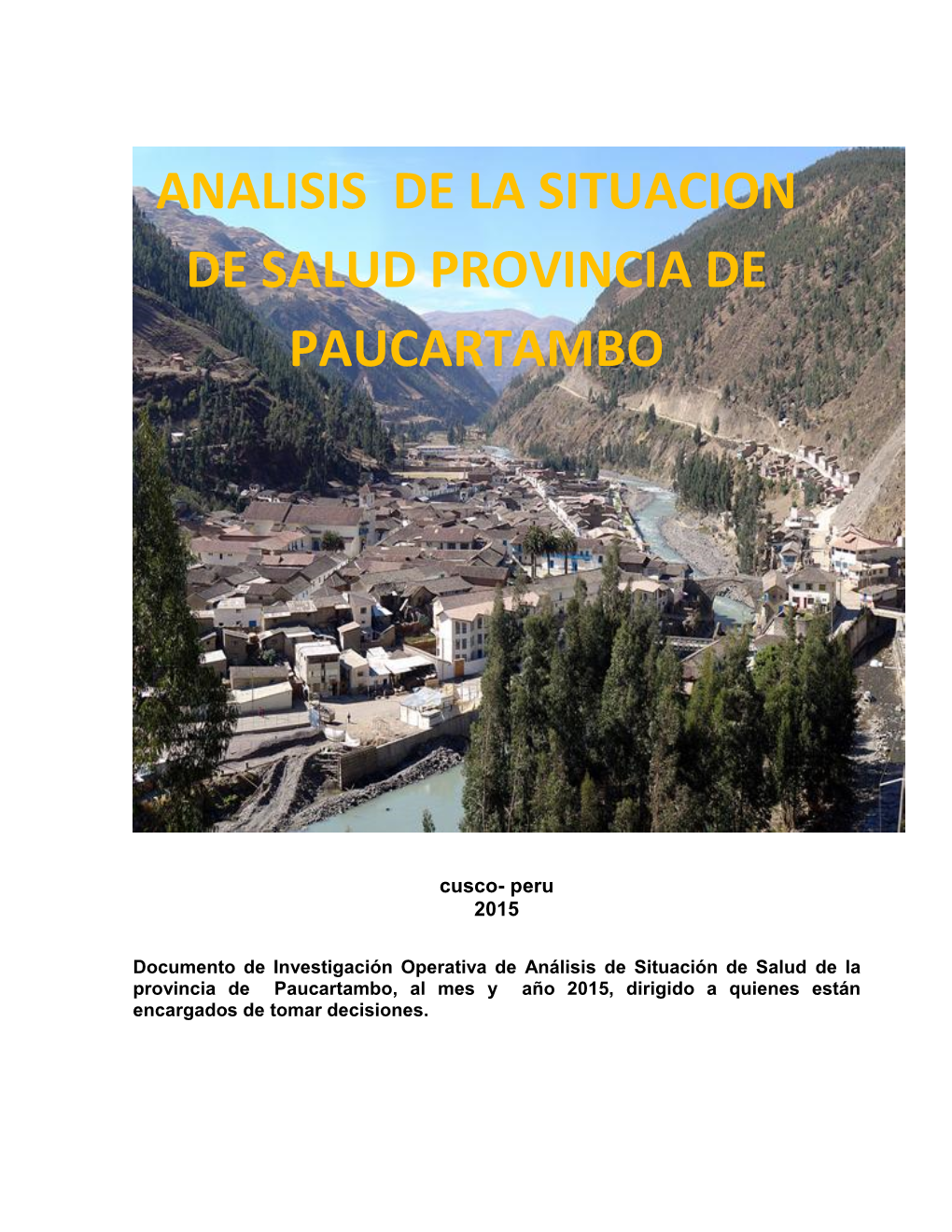 Analisis De La Situacion De Salud Provincia De Paucartambo
