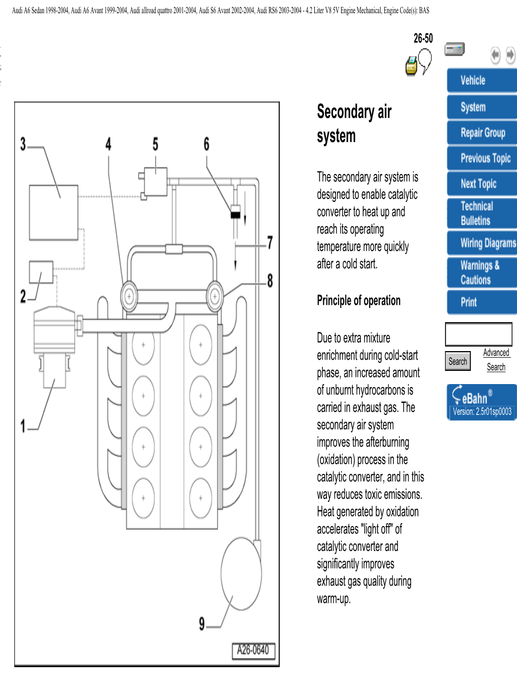 Audi A6 C5 4.2L Secondary Air Injection