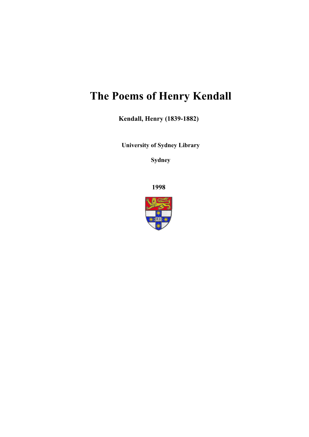 The Poems of Henry Kendall